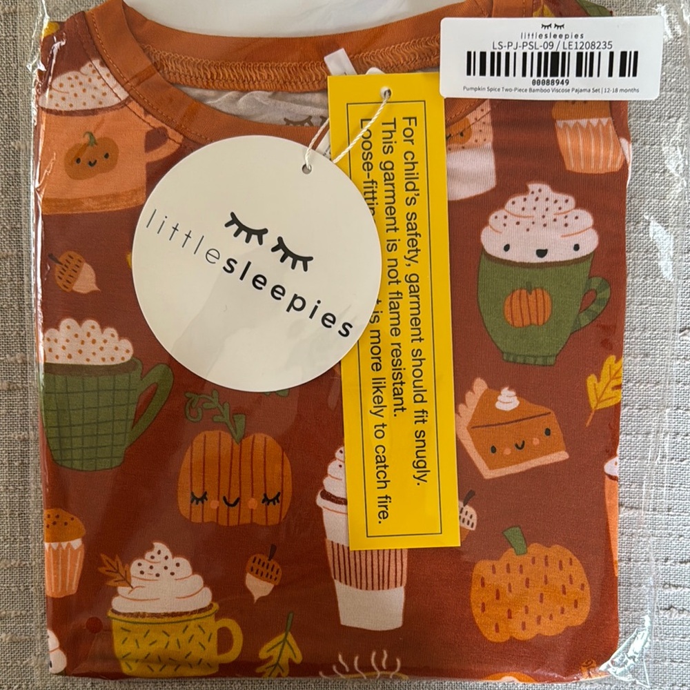 Little Sleepies Pumpkin Spice Kids Pajama Set - Orange and Green